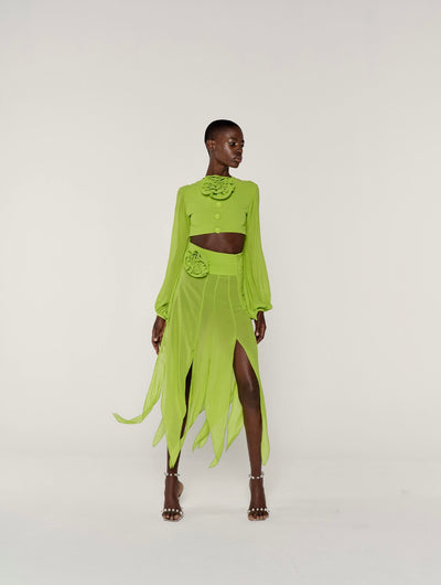 drape design lime color skirt